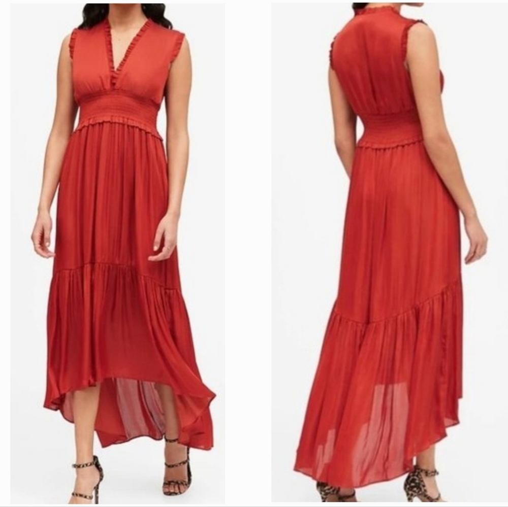 BANANA REPUBLIC Satin Empire Waist Hi-Lo Maxi Dress
